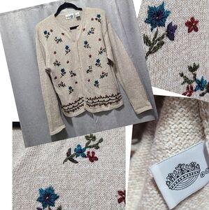 Vtg Embroidered Floral Women's Sweater RAMIE COTTON‎ XL